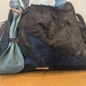 Italian Black Fur Tote with Leather Handles